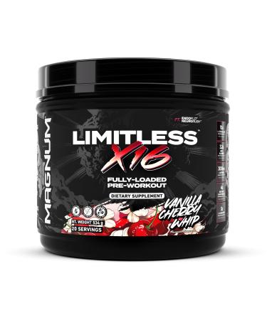 LIMITLESS Magnum Nutraceuticals x16 Fully Loaded Preworkout 20/40 Servings Cherry Vanilla Flavor High-Energy Focus Strength & Endurance for Maximum Performance