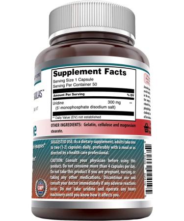Amazing Formulas Uridine 300mg Dietary Supplement - 50 Capsules (Non-GMO, Gluten Free) - Supports Cognitive Functions and RNA Synthesis - Buy Online on GoSupps.com
