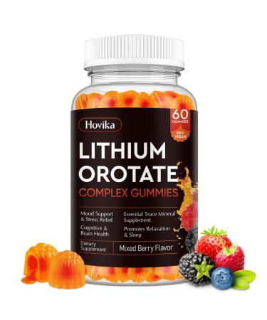 Lithium Orotate 5mg 10mg Gummies Lithium Supplements with Vitamin B, Magnesium & Selenium for Mood Support, Stress Relief, Brain Health, Non-GMO, Vegan, Gluten Free - Mixed Berry Flavor, 60 Gummies Mixed Berry 60 Count (Pac