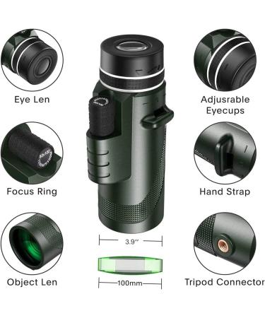 80x100 Monocular Telescope | Low Night Vision Monoculars HD for Adults | High Powered with Smartphone Adapter | Great for Hunting, Wildlife, Bird Watching | Travel, Camping, Hiking | Green-G - Buy Online on GoSupps.com