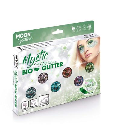 Mystics of biodegradable eco -glitter from Moon Glitter - 100% cosmetic organic glitter for face body nails hair and lips - 3G - box set