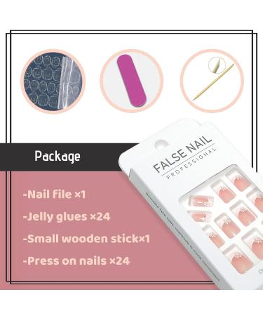 YOSOMK French Flower Square Short Press On Nails - Glossy Stick On Acrylic False Nails for Women - Buy Online on GoSupps.com