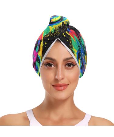 Abstract Doodle Tiger Eyes Hair Towel 2 Pack Super Absorbent Hair Drying Towel Quick Dry Hair Turbans Head Towel with Button Twisty Wrap for Women Girls