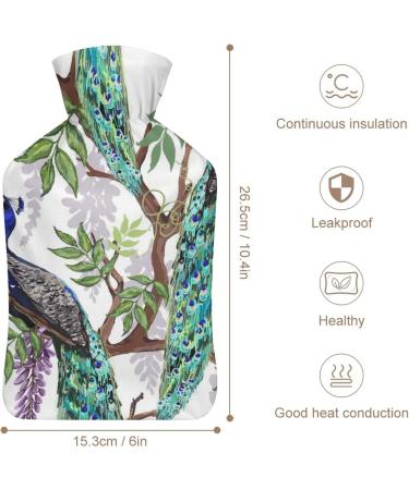 Hot Water Bottle with Lid - Peacock & Tree Design | Rubber Hot Water Bag for Pain Relief Cramps & Cold Therapy - Buy Online on GoSupps.com