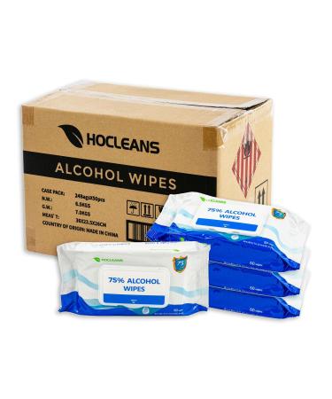 Hocleans 75% Alcohol Wipes, 50 count, 24 packs of 50 (1200 Wipes), White