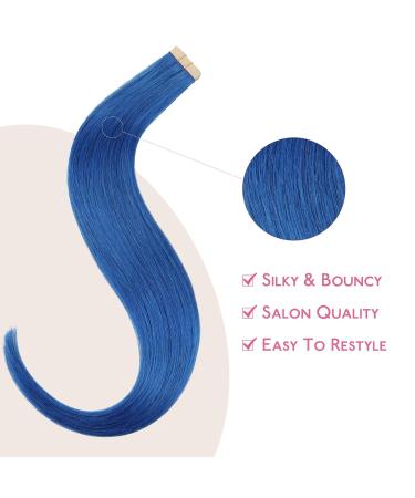High-Quality Blue Tape-In Hair Extensions - 10pcs Real Hair 25g 35cm | Invisible Smooth Highlight Extensions for Girls - Buy Online on GoSupps.com