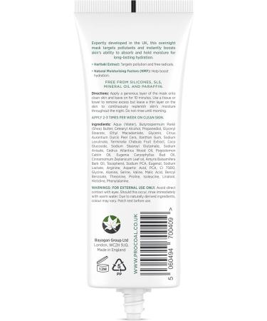 Overnight Face Mask Moisturizing & AntiPollution Sleeping Mask with 70ml from PROCOAL Infused with Haritaki Vitamin E and NMF Ideal for Men and Women Cruelty Free Made in UK - Buy Online on GoSupps.com