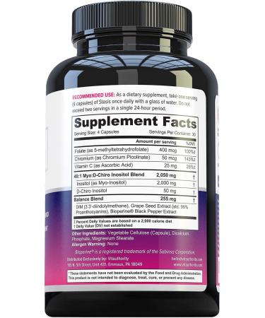 Stasis Estrogen Support Supplement for Women - PCOS, PMS, Menopause Relief with DIM, Grape Seed Extract, Folate & Inositols - Buy Online on GoSupps.com