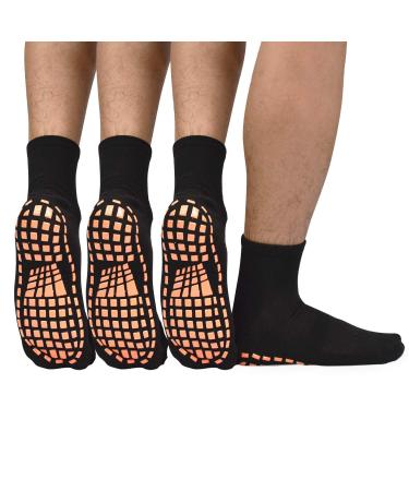 ELUTONG Men Non Slip Sticky Grips Socks 3 Pairs Tile Wood Floors Anti-Skid Workout Yoga Pilates Hospital Slipper Socks Black+black+black 10-13