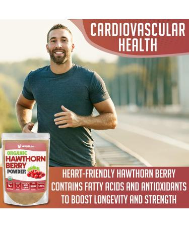 XPRS Nutra Organic Hawthorn Berry Powder - Premium USDA Certified Cardiovascular Support Supplement - Vegan Friendly 16oz - Buy Online on GoSupps.com