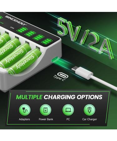 SINCEHOLY 8 Bay LCD Smart AA AAA Battery Charger USB High Speed Charging Independent Slot CD Rechargeable Batteries No Adapter - Buy Online on GoSupps.com