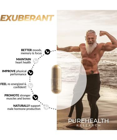 Exuberant for Men by PureHealth Research - Support T Level, Increase  Natural Energy, Promote Strong Muscles and Bones, Boost Mood - L-arginine,  Tribulus - 270 Capsules