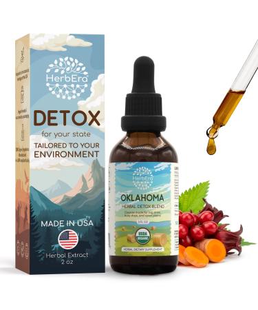 HerbEra Oklahoma Herbal Detox Blend - USDA Organic Extract Made in USA | Immune & Liver Support Liquid Drops | Dandelion Root Milk Thistle Noni Schisandra Turmeric | 2 fl oz