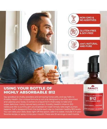 PURALITY HEALTH Micelle Liposomal Liquid Vitamin B12 with Fulvic Acid 2500 mcg. Combined Methylcobalamin with Organic Glycerin Extract Maximum Absorption Energy Boost Vegan Friendly - Buy Online on GoSupps.com