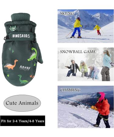 XIAOHAWANG Kids Ski Gloves | Waterproof Dinosaur Mittens 2-8 Years | Green | 2-4 Years - Buy Online on GoSupps.com