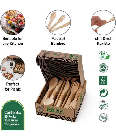 2ZEBRAZ 100% Bamboo Cutlery Set - Eco-Friendly Flatware in Premium Box Set of 100 - Buy Online on GoSupps.com
