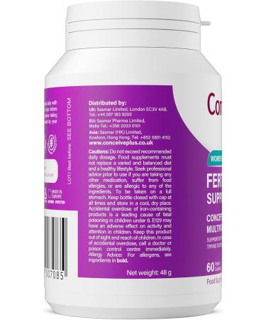 Conceive Plus Women's Fertility Support - 60 Caps - 30 Day Supply - Calcium, Vitamin D, Energy, Folic Acid, Inositol - Promotes Normal Fertility & Reproduction - Buy Online on GoSupps.com