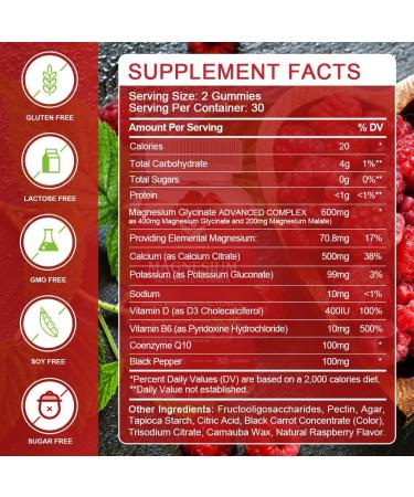 WOGORGT Magnesium Glycinate Gummies 400mg - Raspberry - 60 Gummies - Buy Online on GoSupps.com