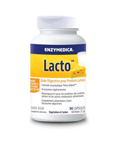 Enzymedica Lacto Enzymatic Formula For Lactose And Casein Intolerance Indicated For Cross-Contamination Gluten Free Dairy Free Vegan 90 Capsules