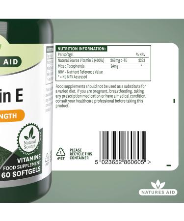 Natures Aid Aid 400iu Vitamin E - Pack of 60 Capsules - Buy Online on GoSupps.com
