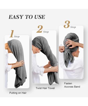 AMZFit Large Microfiber Hair Towel Wrap for Women - Super Absorbent & Anti Frizz, Fast Drying Hair Turban for Long, Thick, Curly Hair - Gray - Buy Online on GoSupps.com