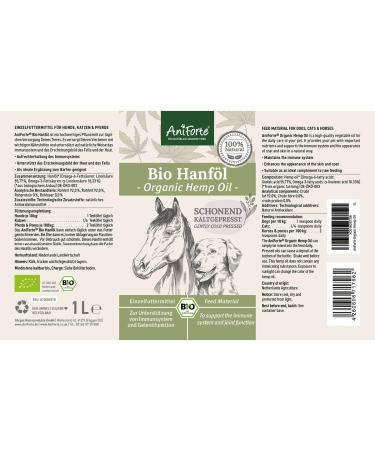 AniForte Cold-Pressed Organic Hemp Oil for Dogs & Horses - 1L 100% Pure BARF Oil | Premium Natural Product Without Additives - Buy Online on GoSupps.com