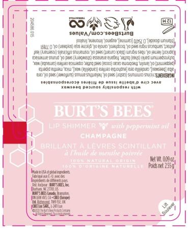 Buy Burt's Bees 100% Natural Moisturizing Lip Shimmer in Champagne - 1 Tube | International Shipping Available - Buy Online on GoSupps.com