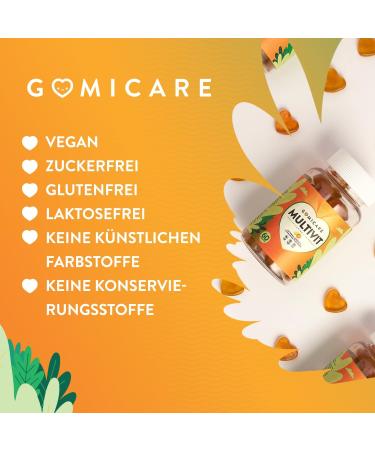 Gomicare Multivitamin Rubber - 14 Sugar-Free Vegan Vitamins & Minerals - Folic Acid Vitamin D B12 A B6 C E - 60 Gummies - Gluten & Lactose-Free - Buy Online on GoSupps.com
