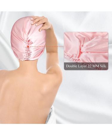 Kenllas 22-Momme 100% Mulberry-Silk Bonnet | Natural Pure Silk Sleep Cap for Women | Curly Hair Care Cover (Pink - Double Layer) - Buy Online on GoSupps.com