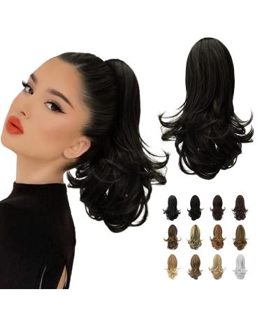 Sofeiyan 13" Ponytail Extension Long Curly Ponytail Clip in Claw Hair Extension Natural Looking Synthetic Hairpiece for Women Natural Black Natural Black 13"Claw Clip in