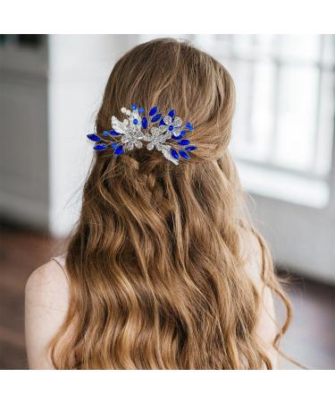 Flower Bridal Blue Rhinestone Hair Comb Hair Accessories Rhinestone Hair Piece for Women and Girls - Buy Online on GoSupps.com