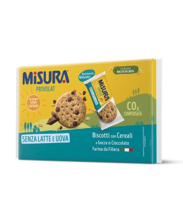 Misura Misura Privolat Cereal Biscuits with Chocolate Drops | Dairy and Egg Free | Flour from Italian Filiera | FSC Certified Paper Packaging | 6 Portions of 6 Biscuits
