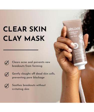 BOLDEN Clear Skin Clay Mask with Sulfur | Deep Pore Cleansing Breakout Prevention & Oil Reduction | Best for Sensitive Skin | 3.5 fl oz - Buy Online on GoSupps.com