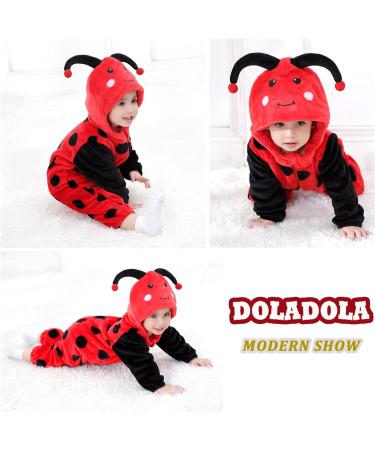 Doladola Unisex Baby Ladybug Hooded Romper | Toddler Jumpsuit 0-3 Months - Buy Online on GoSupps.com