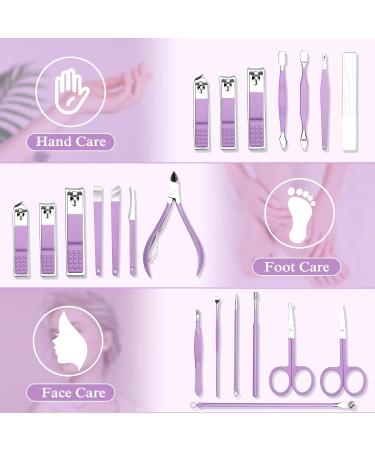 Professional 18pcs Manicure & Pedicure Set for Women - Portable Nail Care Kit with Travel Case (Purple) - Buy Online on GoSupps.com