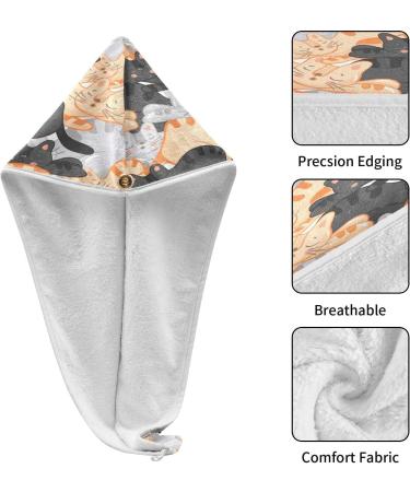 Sleeping Cat Dry Hair Cap Set - 2 Quick Dry Towels & Button Headband | Super Absorbent Soft & Comfortable | International Shipping Available - Buy Online on GoSupps.com