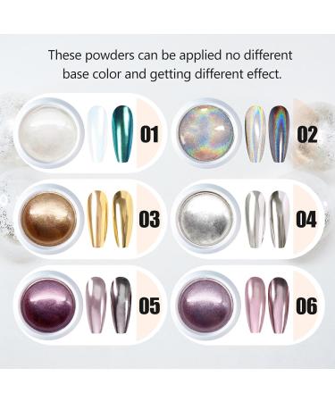 GZMAYUEN Chrome Nail Powder 6 Color Metallic Mirror Nail Powders Silver Gold Pink Chrome Powder for Nails 02 - Buy Online on GoSupps.com