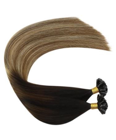 Ugeat Real Hair Extensions - Dark Brown to Chestnut Brown & Light Blonde Ombre U-Tip Keratin Extensions 45cm 50g 18 Inch #4/6/613 - Buy Online on GoSupps.com