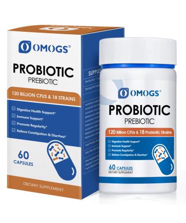Probiotics 120 Billion CFUs 18 Strains 3 Prebiotics & Digestive Enzymes Helps Digestive Gut Health Immune Supports Occasional Constipation Diarrhea & Gas - for Women & Men 60 Capsules