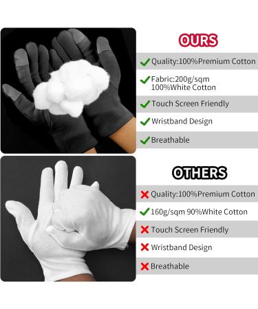 Sibba 2 Pairs Moisturizing Gloves Overnight Touch Screen Gloves White Cotton Gloves for Dry Hands Eczema Hand Spa Treatment Gloves for Repair Rough Cracked Dry Chapped Hands Skin Inspection Gloves - Buy Online on GoSupps.com