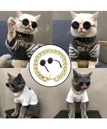 Retro Cat Sunglasses with Rose Gold Chain - UV Protection Small Cat Glasses for Photos & Pet Decor - Buy Online on GoSupps.com