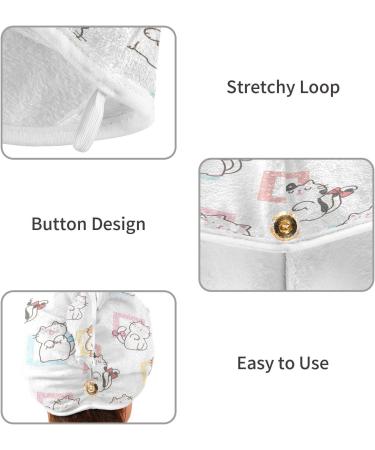 Cartoon Cat Dry Hair Cap 2-Piece Set | Quick Drying Towel & Button Headband | Super Absorbent Soft & Comfortable - Buy Online on GoSupps.com