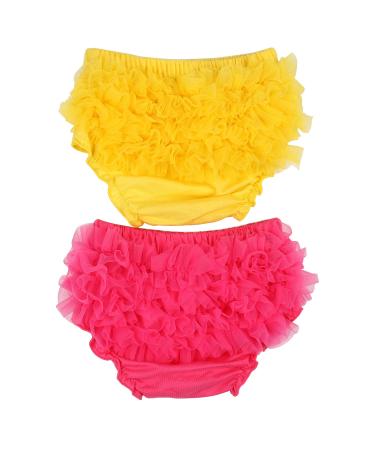 HOOLCHEAN Baby Infant Girls 2PCS Set Tulle Ruffle Bloomer 6-12 Months Yellow & Hot Pink