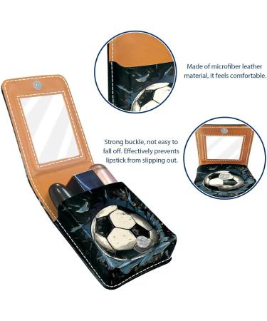 Stylish Leather Lipstick Case & Organizer with Mirror - Mini Lip Gloss Holder Abstract Football Design - Buy Online on GoSupps.com