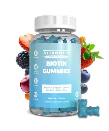 Vitammies Biotin Gummies 5000mcg for Hair Skin and Nails | Multivitamin for Women with Biotin Keratin & Fish Collagen | Non Vegan | Anti-Aging | Gluten-Free | Plant-Based (60 Gummies)