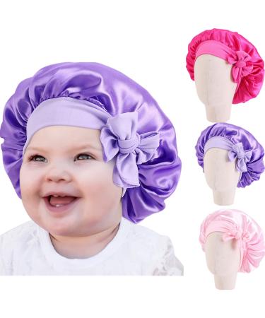 Kids Satin Bonnets Baby Bonnet Toddler Bonnet 3 Pieces Sleeping Caps Soft Silk Double Layer Night Sleeping Hair Hats for Teens Toddler Child Baby (Multicolor A)