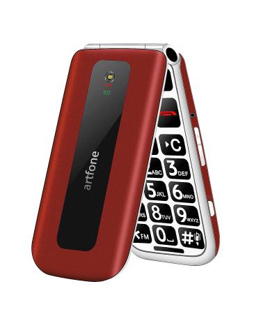 artfone Big Button Mobile Phone for Elderly Senior Flip Phones Sim Free Unlocked Easy to Use Basic Cell Phones with 2.4" LCD Display | SOS Button | FM Radio | Torch |1000mAh Battery(Red) Red F20