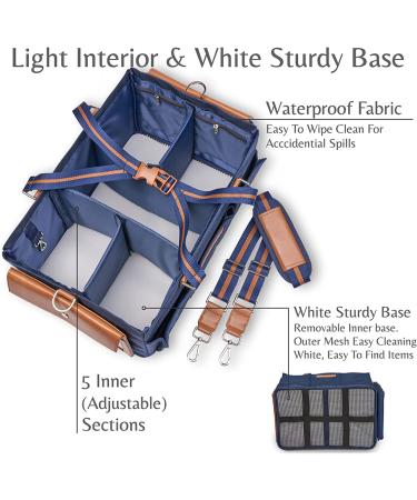 Waterproof Diaper Caddy with Shoulder Strap - Baby Diaper Organizer with Entertainment Pouch - Blue Canvas Fabric - Easy Clean Diaper Caddy with Multiple Compartments - Buy Online on GoSupps.com