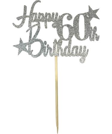 Glittered Elegance Happy 60th Birthday Glittered Cake Topper - Party Supplies Decorations Decor (60th Birthday Silver) Silver 60th Birthday - Buy Online on GoSupps.com