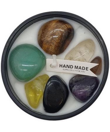 Handmade 7 Chakra Gemstone Sandalwood Scented Candle - 220g Soy Wax in Glass Jar | Harmony & Love for Meditation - International Shipping Available - Buy Online on GoSupps.com